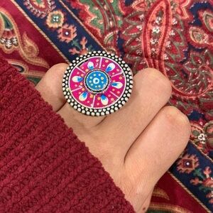 New | Indian Handpainted Oxidized Adjustable Ring